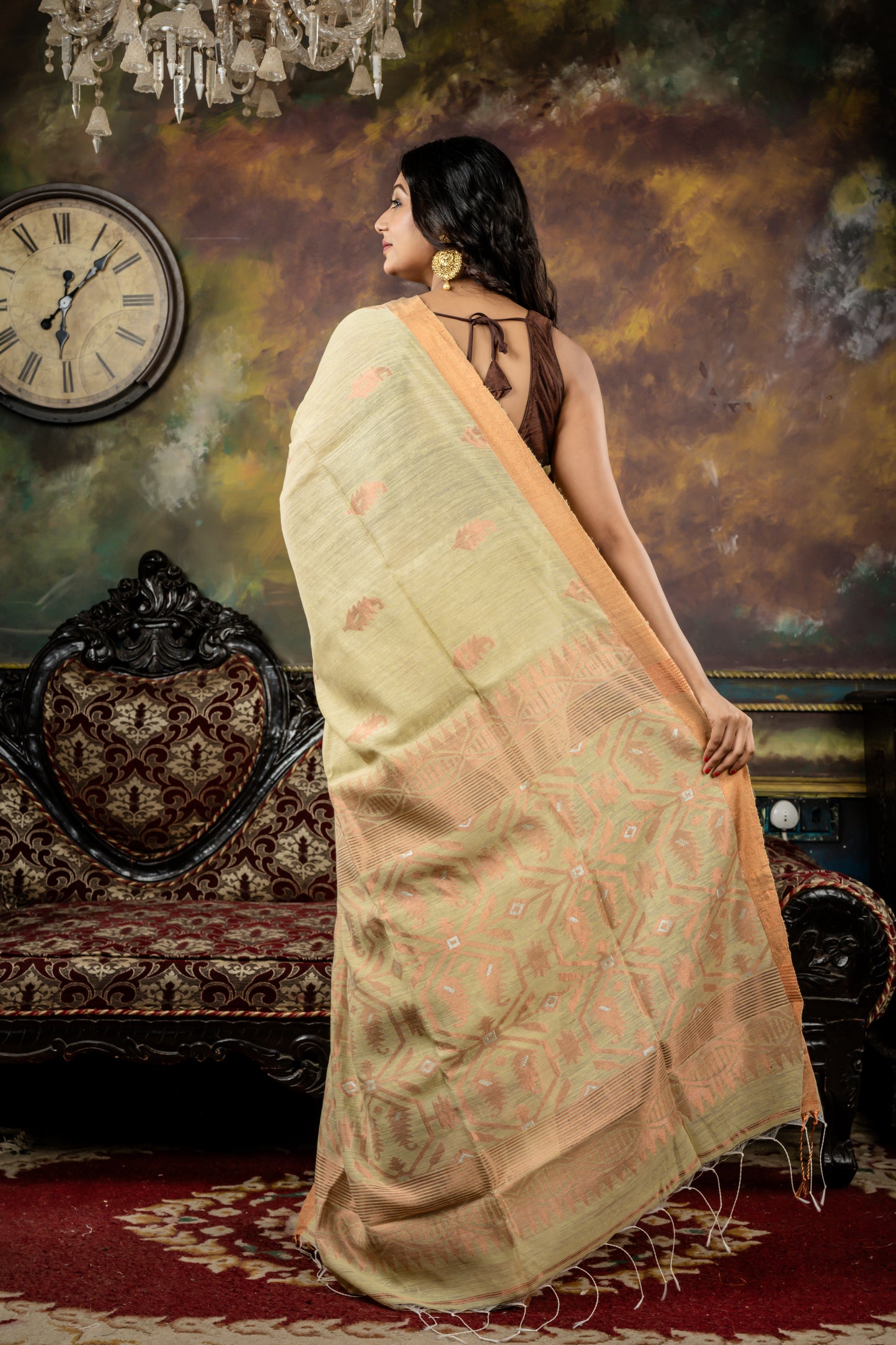 Light Pista Green Matka with Copper Zari 'Karat' design Pallu