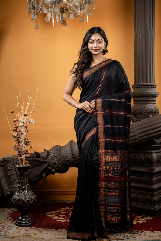 Black Matka with Copper and Maroon Woven Chatai design