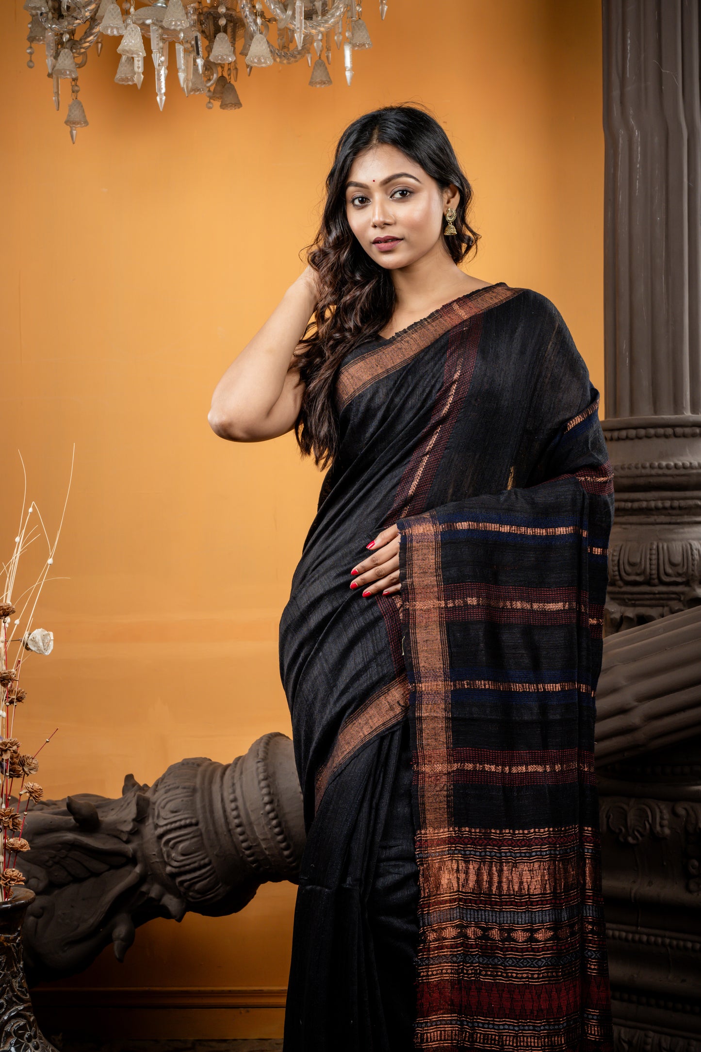 Black Matka with Copper and Maroon Woven Chatai design