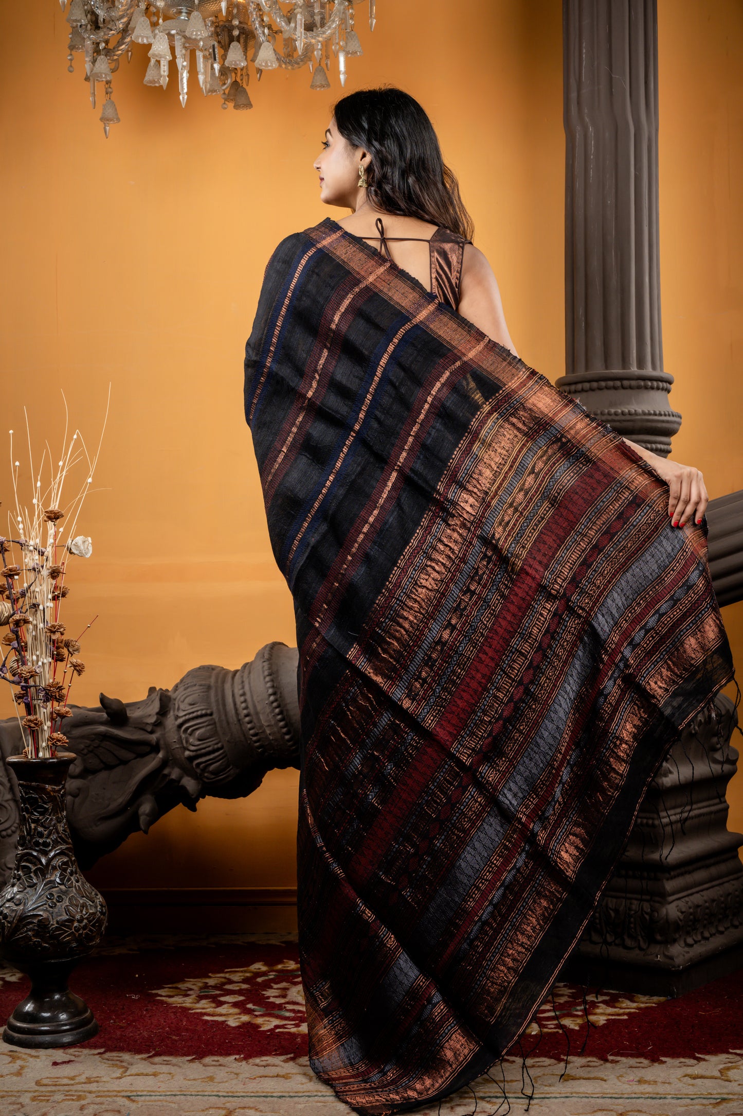 Black Matka with Copper and Maroon Woven Chatai design