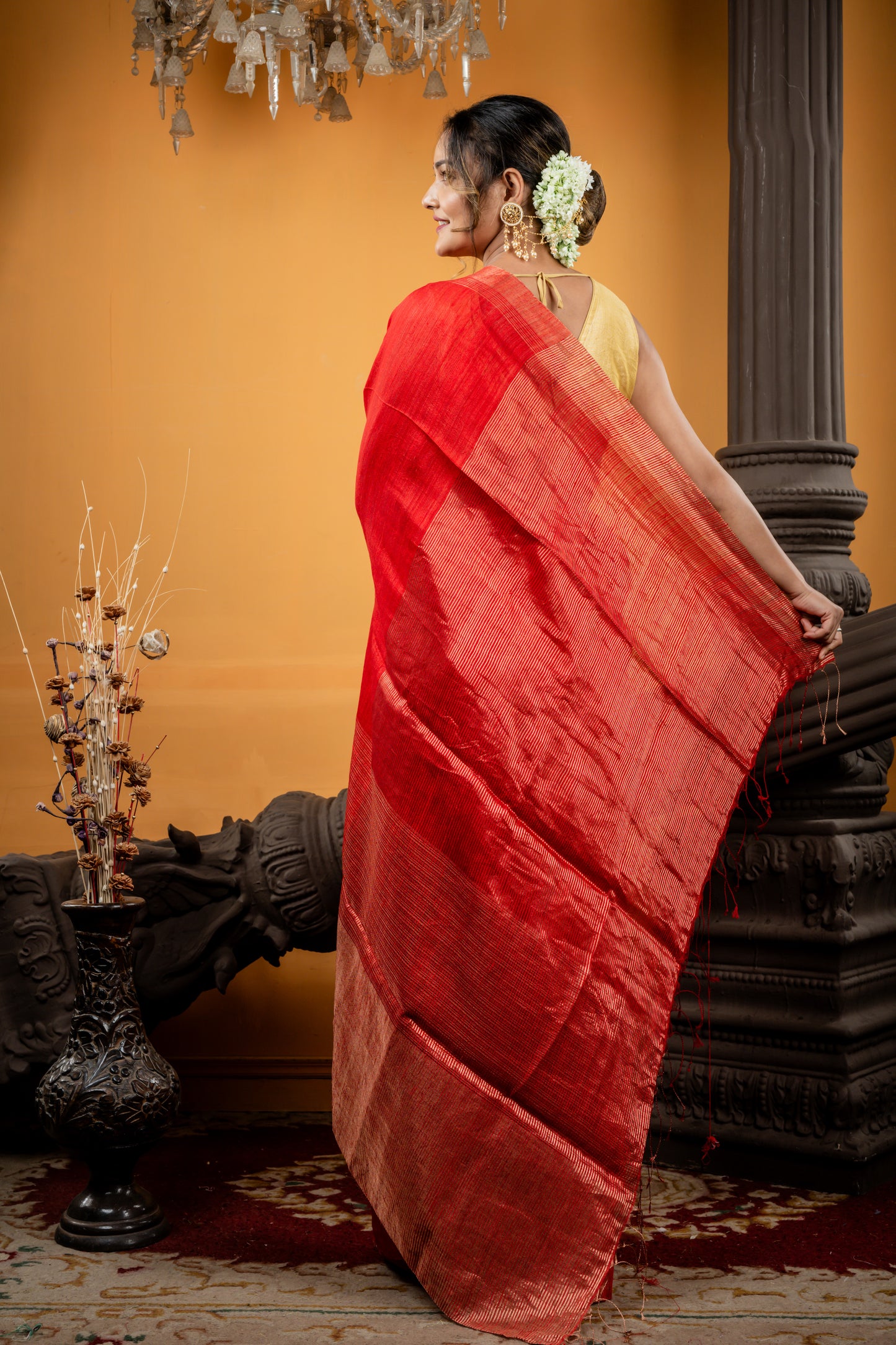 Red  Matka with Metallic Gold 'Mahapadh' Border and Stripe Pallu