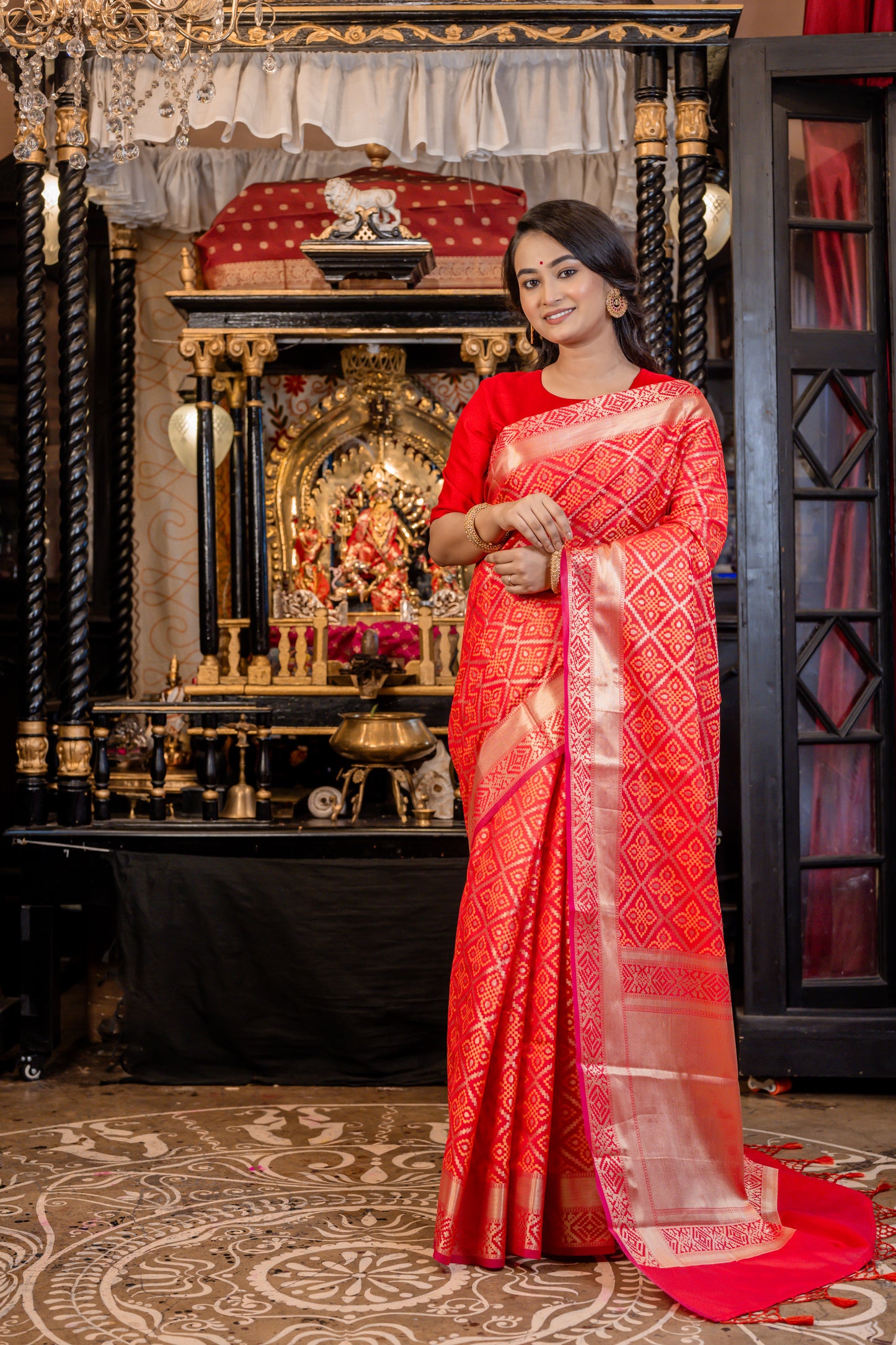 Bright Red Soft Silk Allover Zari