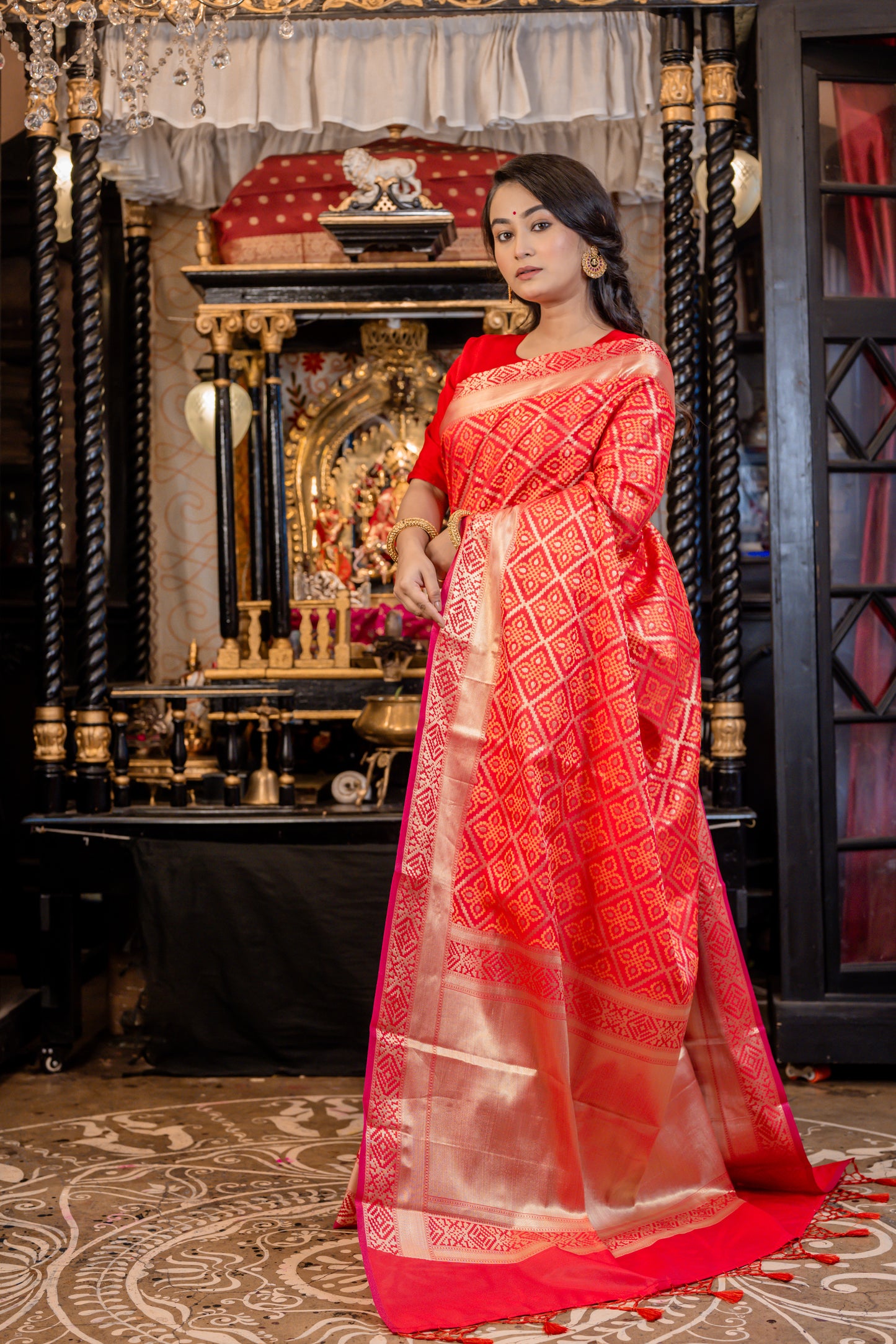 Bright Red Soft Silk Allover Zari