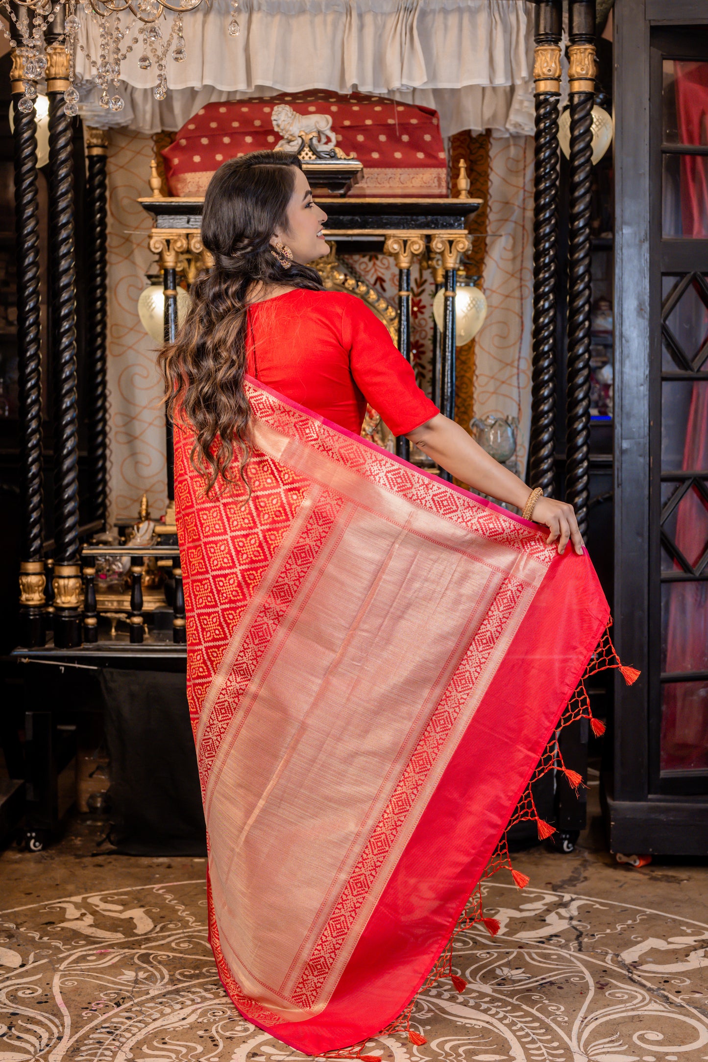 Bright Red Soft Silk Allover Zari