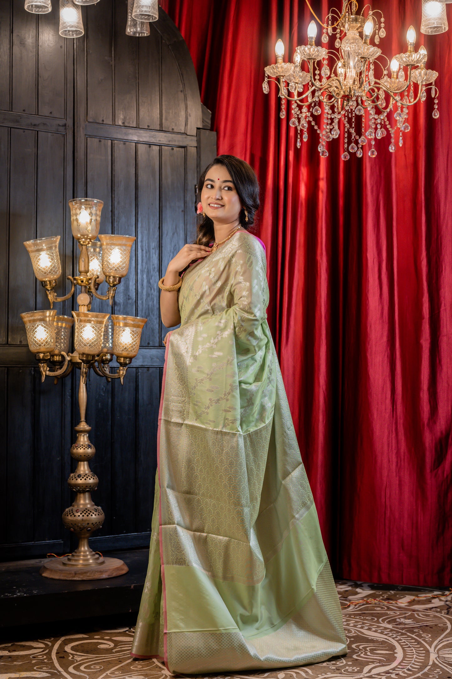 Pista Green Cotton Silk Allover Jaal and Buta