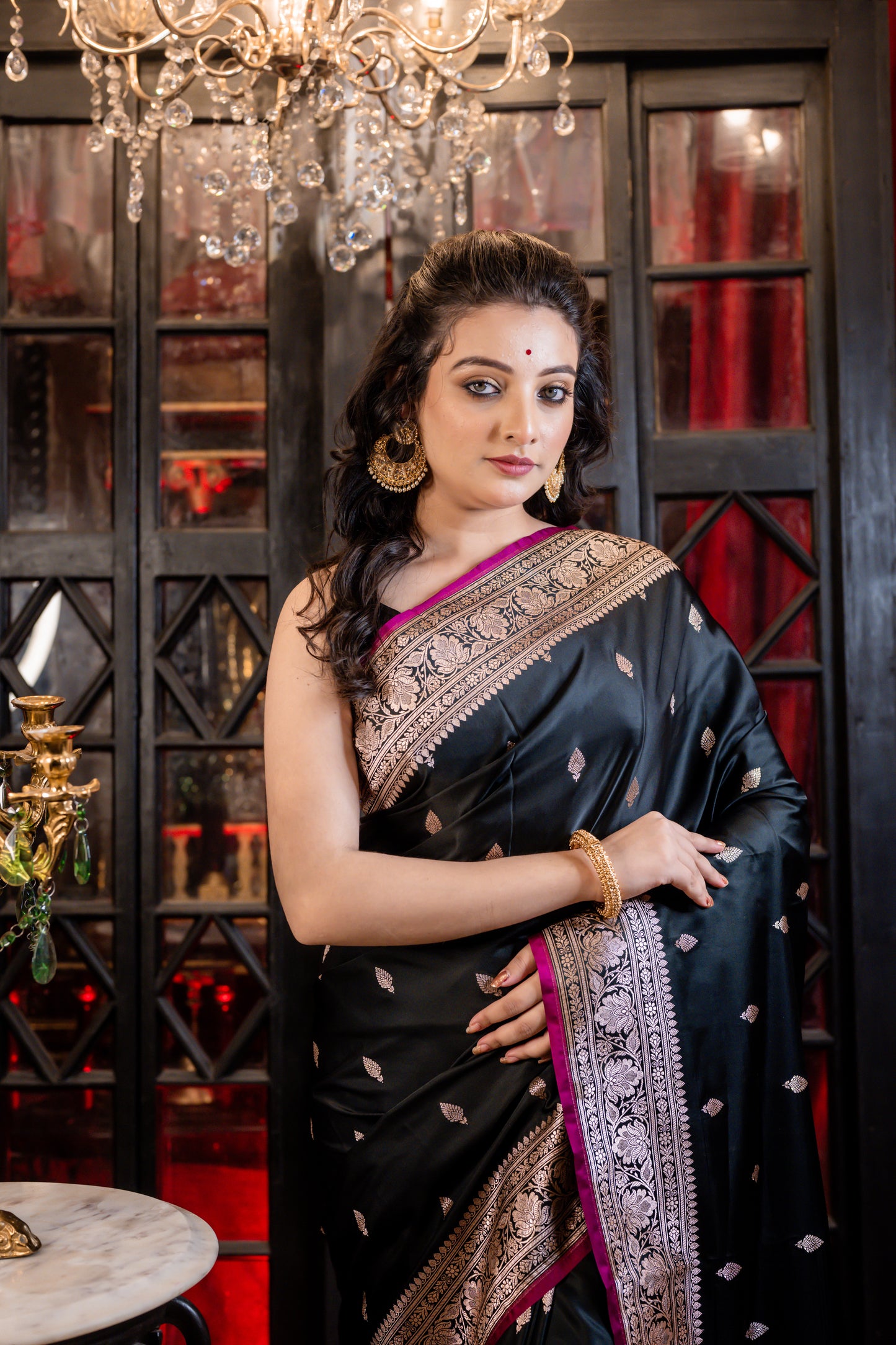 Black Mashru Benarasi with Copper Zari Buta and Border