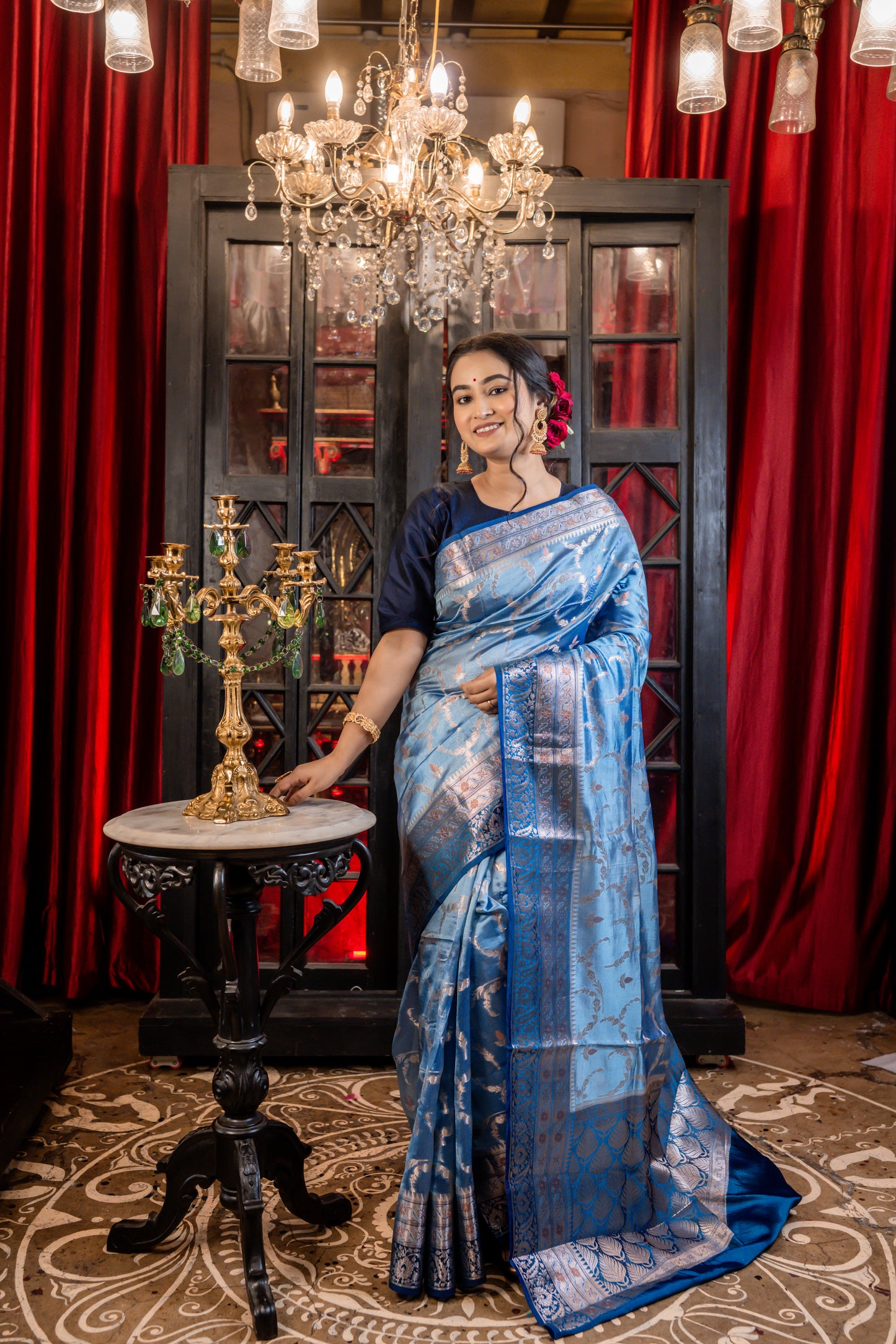 Dusty Blue Katan Resham with Zari Jaal work