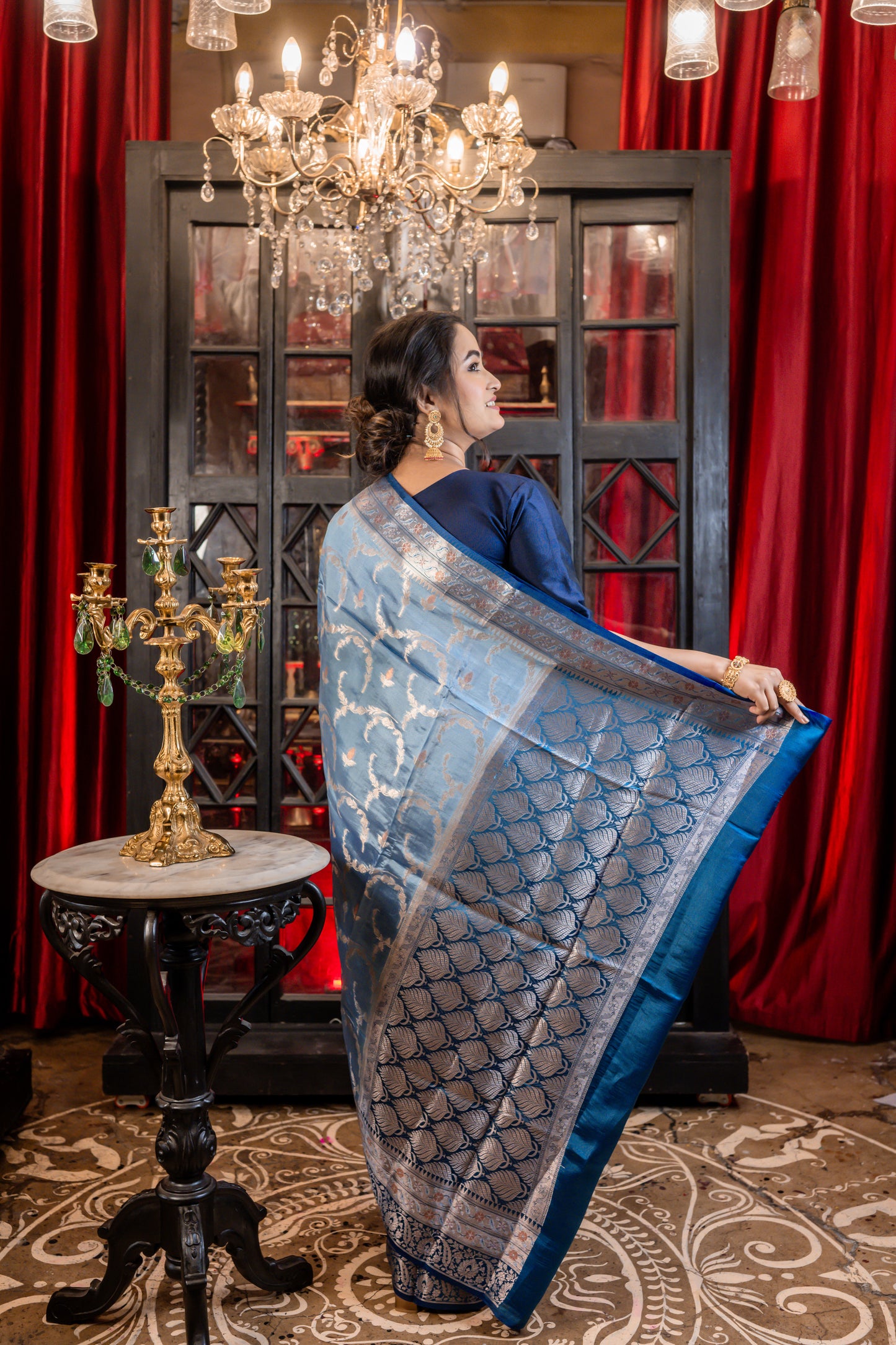 Dusty Blue Katan Resham with Zari Jaal work