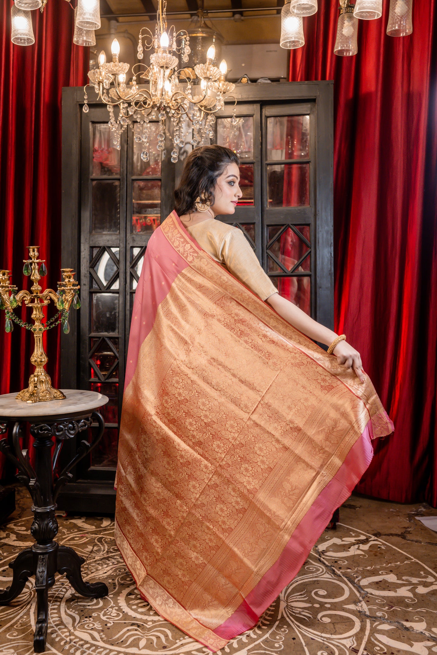 Dusty Pink Soft Silk Mashru with all over Small Resham Buti