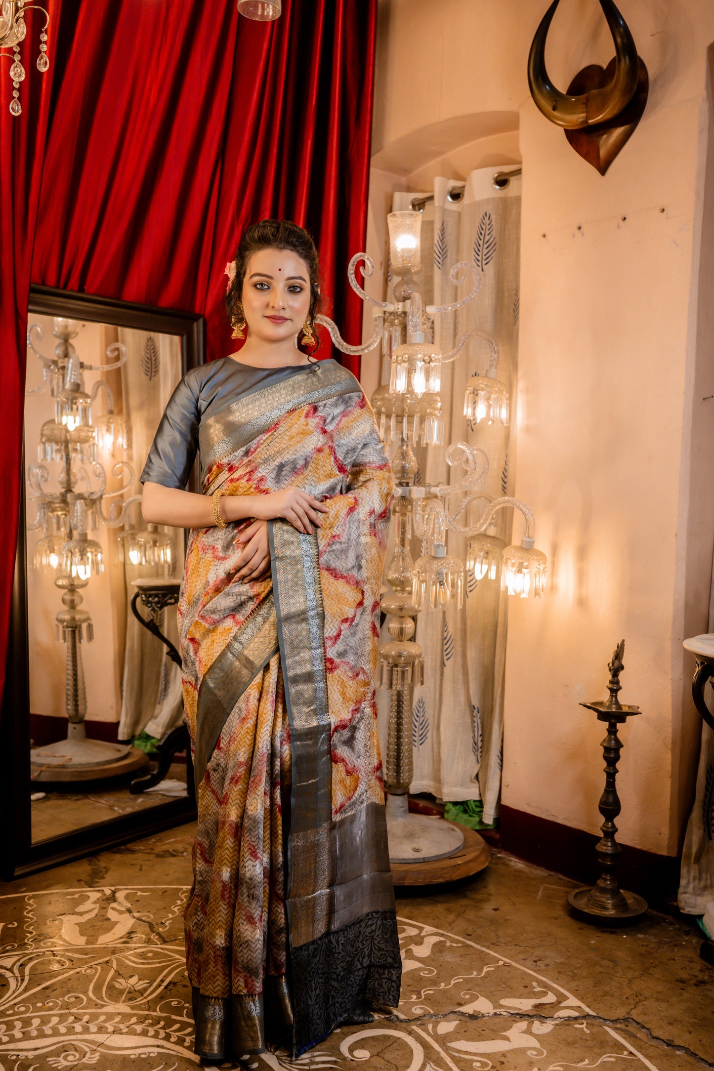 Chanderi blend Saree with colourwash Print