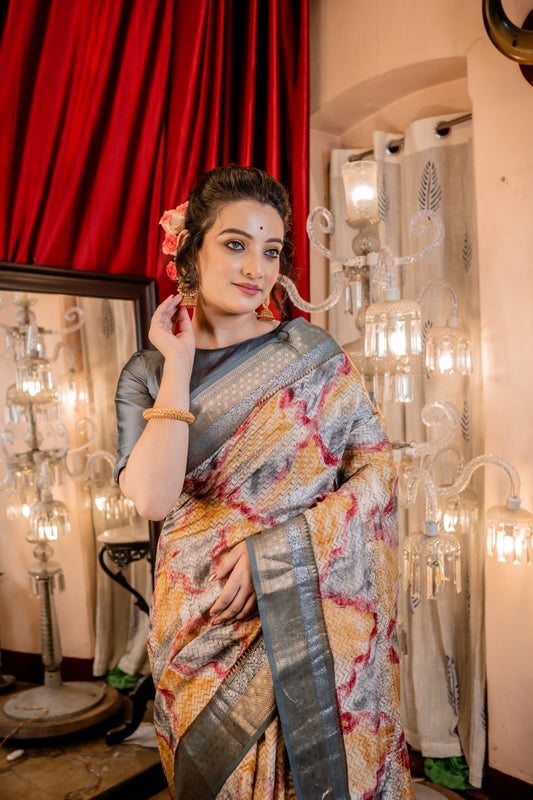 Chanderi blend Saree with colourwash Print