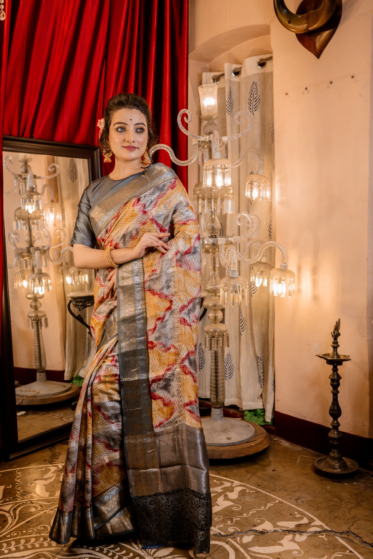 Chanderi blend Saree with colourwash Print