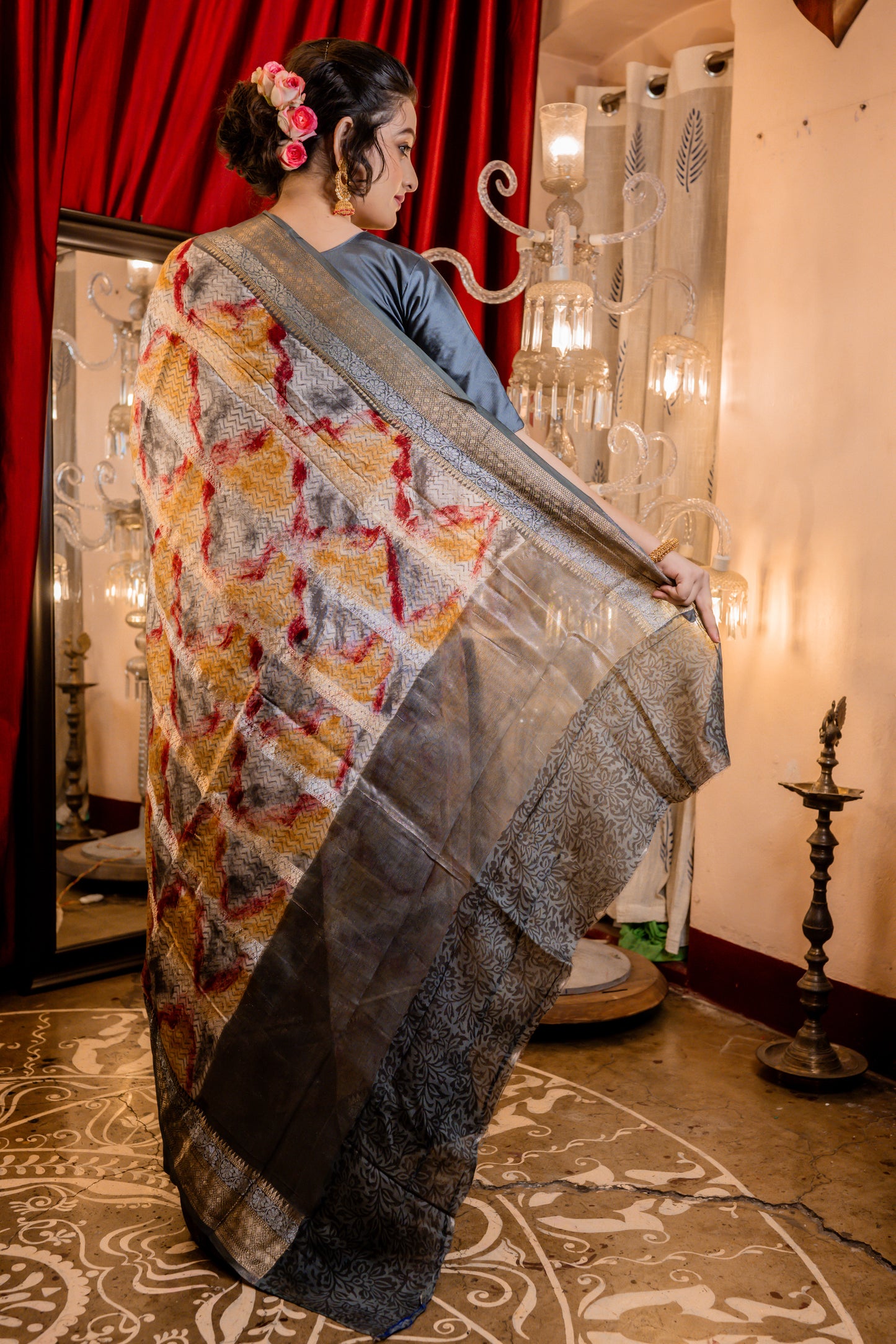 Chanderi blend Saree with colourwash Print